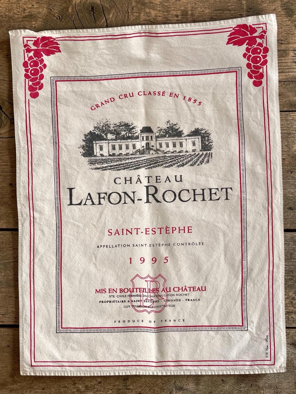 C-G Com Paris Chateau Lafon-Rochet Saint Estephe 1995 Printed Cotton Dishtowel